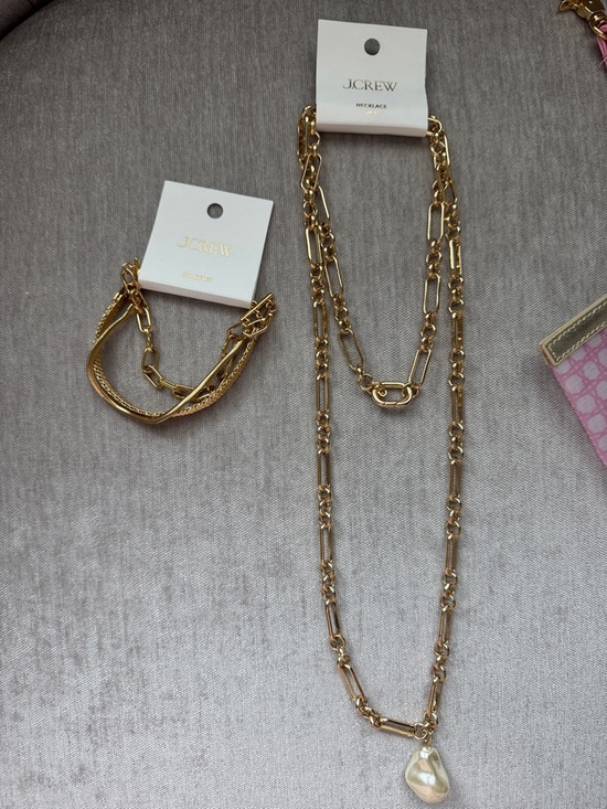 J. Crew Jewelry - New J.Crew Gold Multi-Chain Necklace with Pearl Pendant and Bracelet